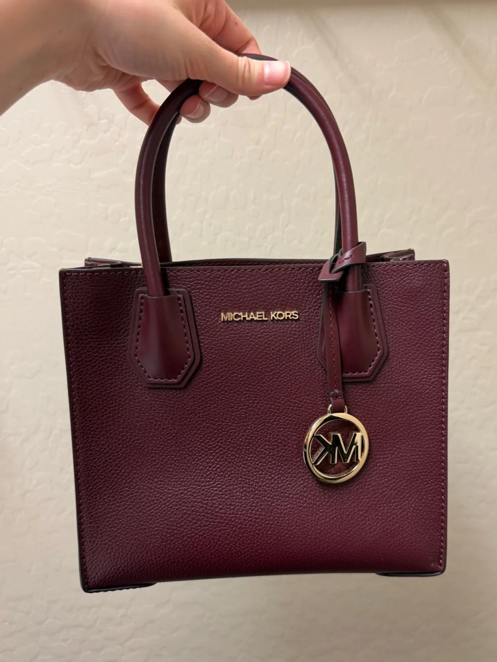Michael Kors Burgundy Leather Satchel with Gold Accent